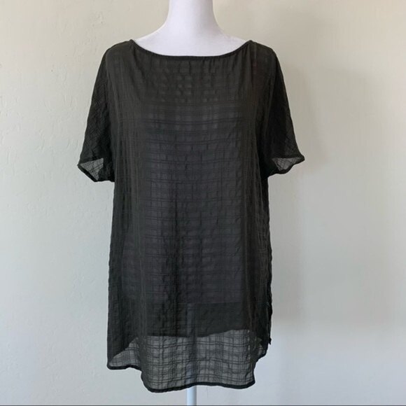 14th & Union Sheer Check Box Popover Tunic Top Size Medium - Picture 6 of 8